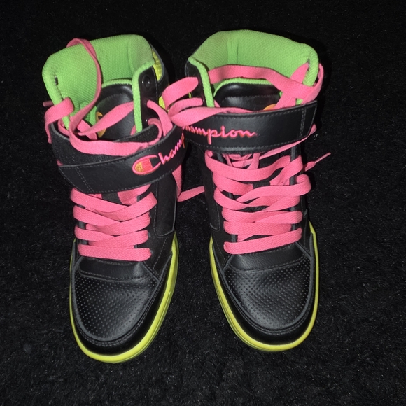 Champion High-Top Sneakers - Black and Neon - Picture 3 of 5